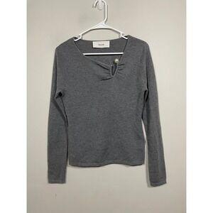 Ancosti Gray Asymmetric Neck Knit Top Quiet Luxury Minimalist Contemporary‎ Mod